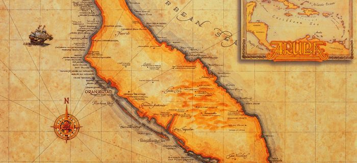 Een oude kaart van Aruba